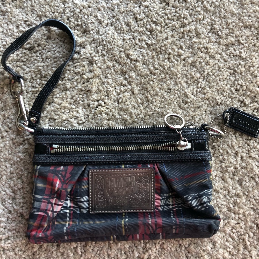 Multicolored 2 pocket Coach wristlet